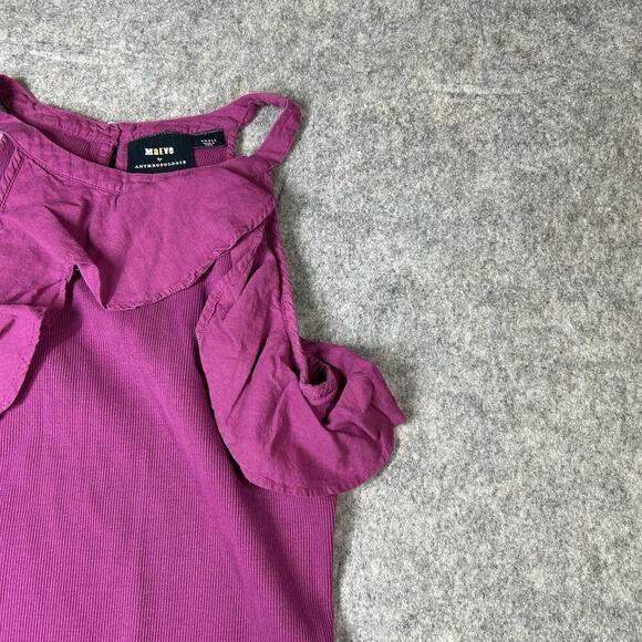 Maeve by Anthropologie Tank Top Women’s Small Fushia Ribbed Knit Linen Ruffle - Picture 3 of 8